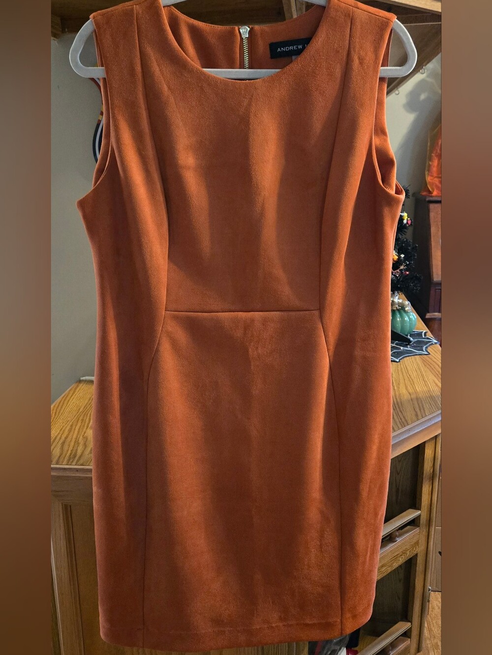 Andrew Marc Sleeveless Sheath Dress in Burnt Orange